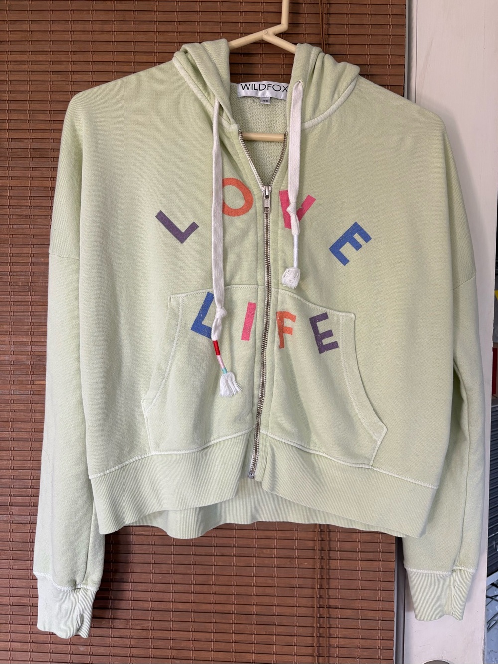 Wildfox Light Green 'Love Life' Zip Hoodie